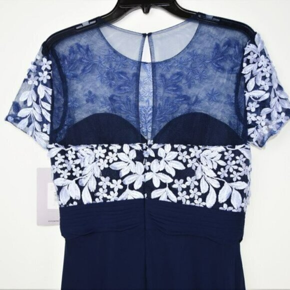 NWT JS COLLECTIONS Floral Embroidered Lace Illusion Neck Gown Maxi Dress - Picture 8 of 9